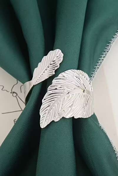 Elegancembroidery Gümüş Renk Yaprak Model Metal Peçete Yüzüğü – 6'lı Set