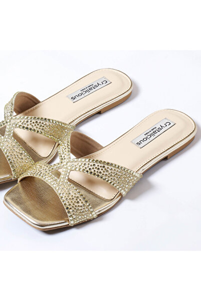 crystalicious Sapphire Handcrafted Chic & Comfort Rhinestones Women Flat Sandal Non-Slip For Day-To-Night Wear