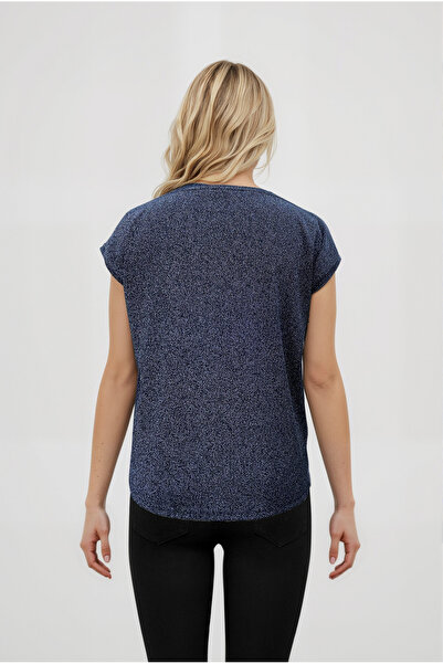 WESTMARK LONDON Black and White Crew Neck Glitter Short Sleeve Women's T-Shirt Sky Glitter S/S Top