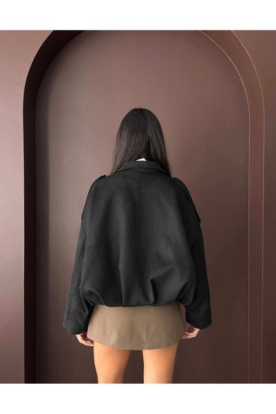LİNDALİNA TEKSTİL Kadın Oversize Bomber Şık Süet Ceket
