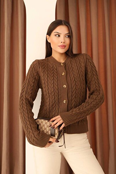 winter club Swc Women's Hair Braid Detailed Buttoned Cardigan