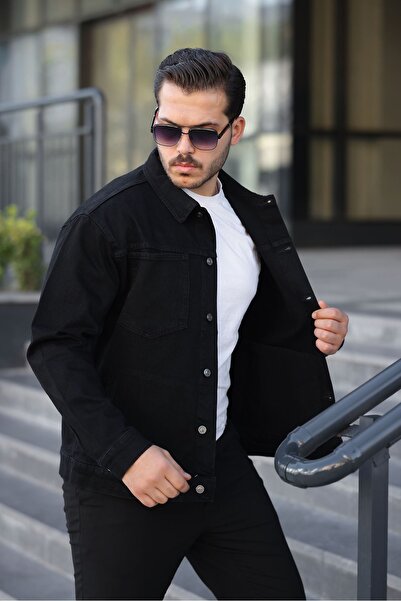 LTC Jeans Men's Regular Fit Buttoned Vintage Black Denim Jacket