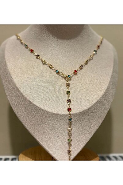 İlraysa ÇELİK RENKLİ KALPLİ Y MODEL YENİ SEZON KOLYE