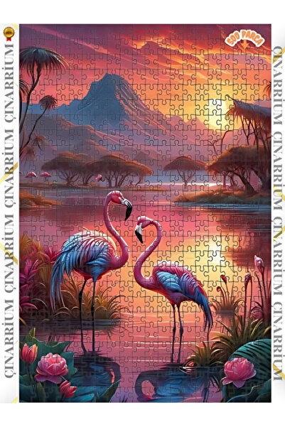 pınaxar Alacakaranlıkta Flamingo Aşkı Dekoratif Çift Katlı Çerçeveli Asılabil...