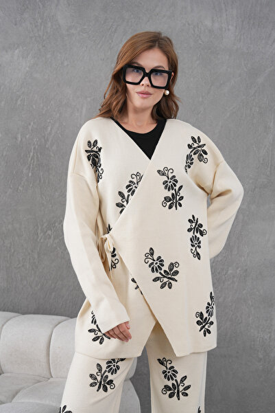 Miss Allos Women's Beaded and Embroidered Side-Tie Wide-Fit Knit Cardigan and Pants Set