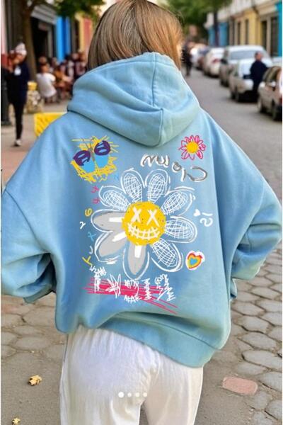 ArtYus سويت شيرت بقلنسوة كبير الحجم من القطن مطبوع عليه X Daisy Colorful للجنسين