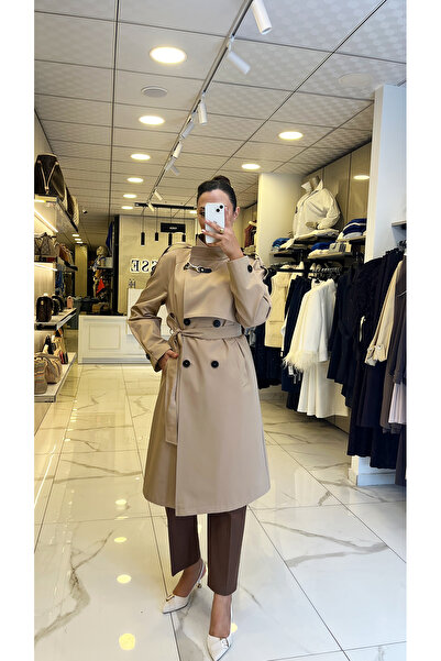 Vosse Ekol Camel Dik Yaka Beli KuşaklıTrençkot