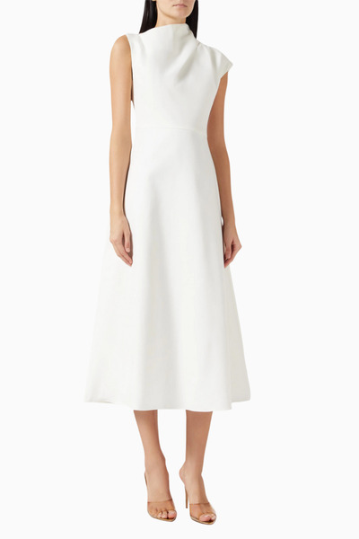 Elliatt Rafaela Drapeli Midi Elbise, Off White Zarif Abiye Şık Tasarım