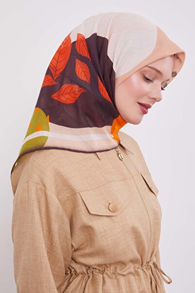 Levidor وشاح قطني بنمط أوراق الشجر باللون الأخضر الزيتي