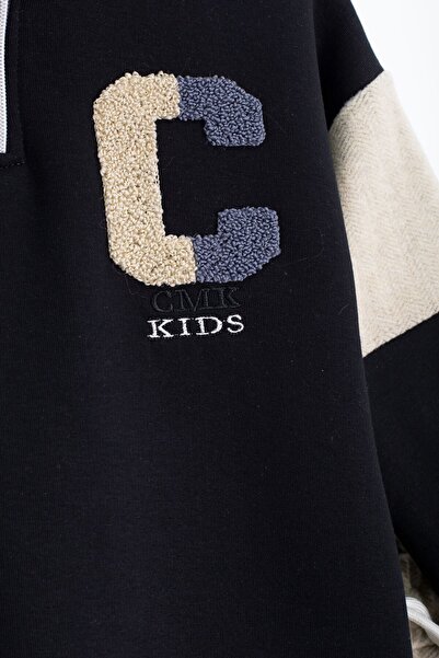 Cansın Mini Κρεμ βελούδινο παντελόνι με φερμουάρ και γιακά με ανάγλυφο ανδρικό κοστούμι για αγόρια 23242