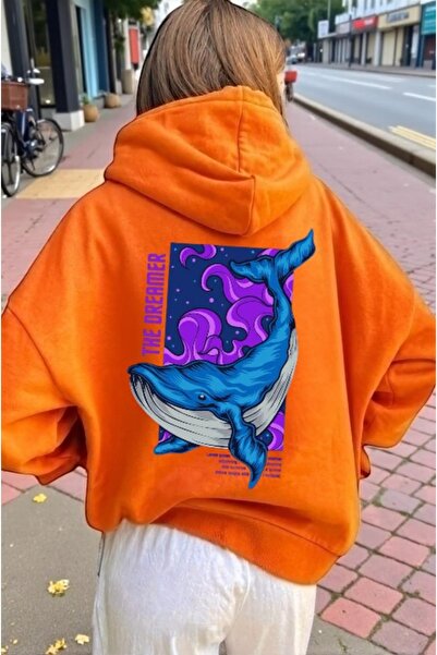 ArtYus سويت شيرت بقلنسوة كبير الحجم من القطن مطبوع عليه حسب الطلب باللون الأز...