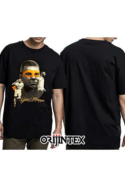 orijintex تيشيرت أسود مطبوع للجنسين من كيلان مبابي