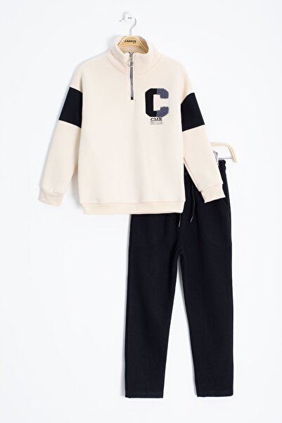 Cansın Mini Black Velvet Trousers Zippered Collar Raised Collar Boys' Suit 23241