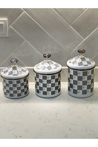 Sade Hediye Dama Desenli Emaye Üç Boy Baharat Takımı