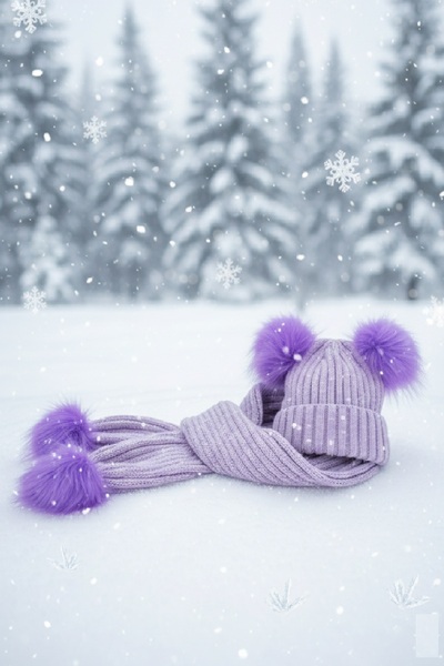 Panowill Design Baby Girl Cotton Pompom Soft Lilac Color Scarf Beanie Set 0-3 Years Old