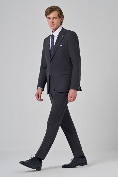 Morven Men's Smoked Wool Slim Fit Mono Collar Suit