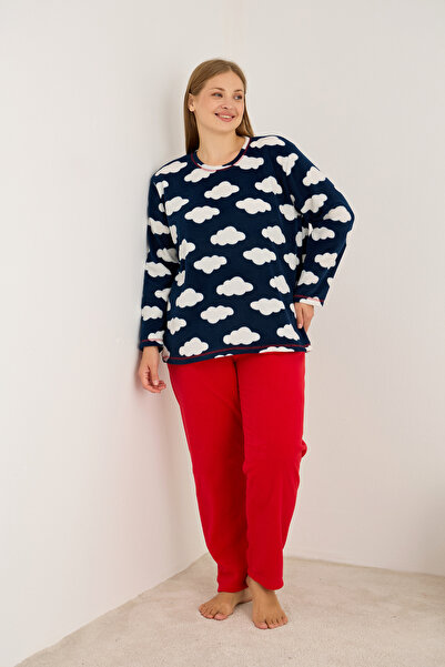 Siyah İnci Set de pijamale de iarnă din lână de mărime mare, cu model de nor albastru închis, din material subțire