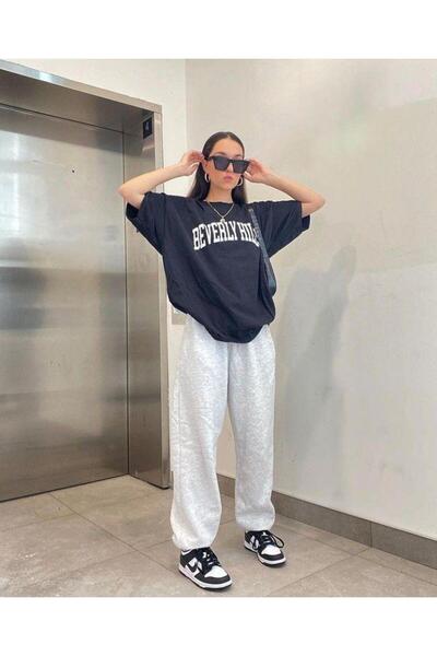 Le Vion بنطلون رياضي نسائي فضفاض عالي الخصر باللون الرمادي