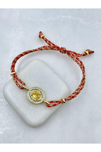 Seda Bijuteri Gömme ve Kristal Taşlı Simli İp Bileklik Sarı