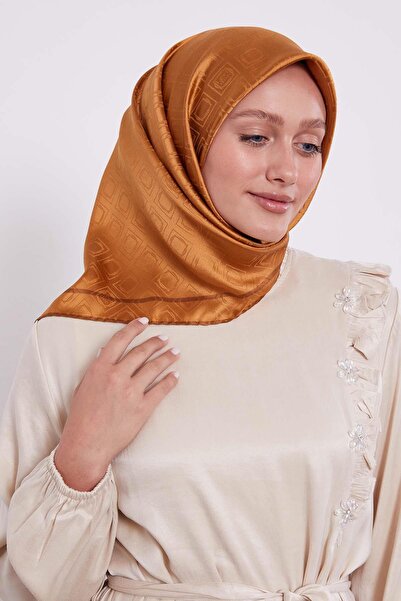 Levidor Mustard Baklava Pattern Monogram Silk Scarf