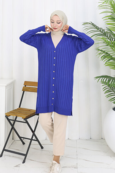 benguen Αυτοριγέτες μακριές ζακέτες Mercerized N3179 μπλε κοβαλτίου