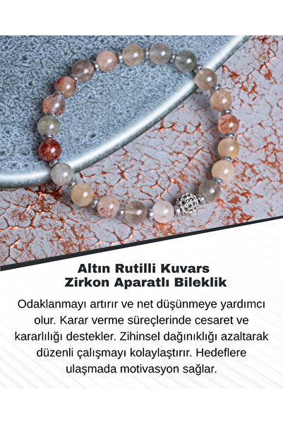 Saff Doğal Taş Gold Rutilli Quartz & Zircon Bracelet with Apparatus