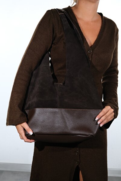 LuviShoes Avos Brown Suede Genuine Leather Women's Shoulder Bag