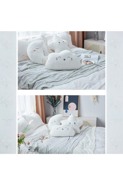 Malvys Plush Pillow – White Cloud “Puffy” 56x30 cm, Soft and Smiling