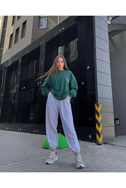 Le Vion Γυναικείο γκρι φαρδύ ψηλόμεσο παντελόνι jogger