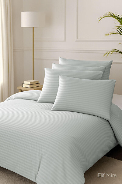 Elif Mira Set de lenjerie de pat dublu din satin Aria Çizgi 100% bumbac