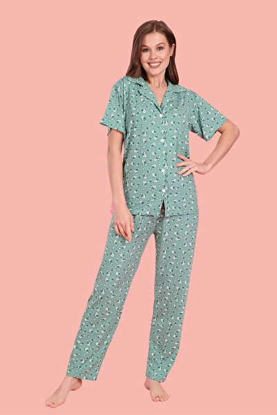 nasbina Women's Floral Pattern Buttoned Pajama Set
