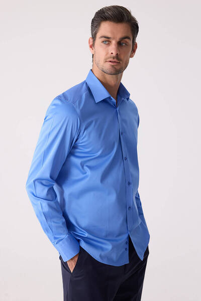 Ysf Erkek Parlament Slim Fit Saten Gömlek