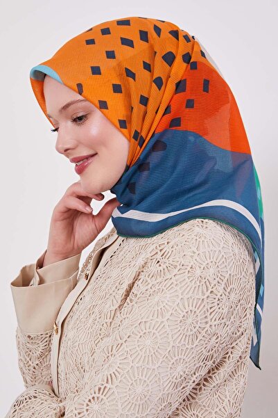 Levidor Petrol Blue Leaf Pattern Cotton Scarf
