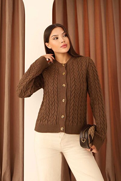 winter club Swc Women's Hair Braid Detailed Buttoned Cardigan