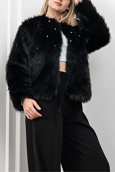 MissVina Jachetă de pluș K haină de blană artificială cu detalii perlat 2602