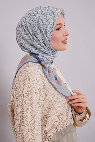 Levidor Mint Yeşili Puzzle Desen Soft Eşarp