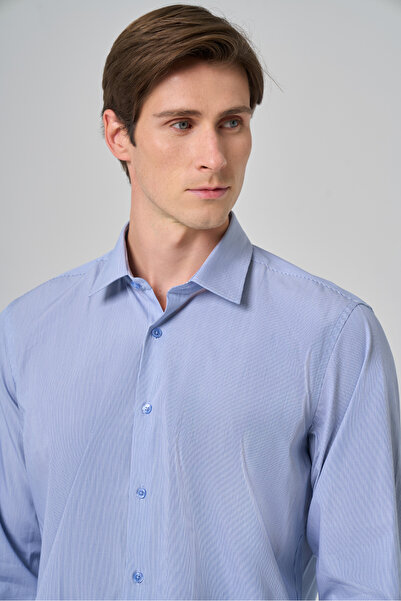 Morven Чоловіча сорочка з синіми смужками, прямий крій, жорсткий комір