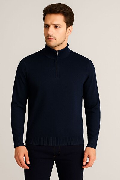 Baran Işık Half Fisherman Zip-Up Thin Wool Sweater
