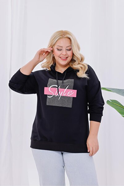 Siyezen سترة رياضية كبيرة الحجم بقلنسوة ومزينة بالأحجار