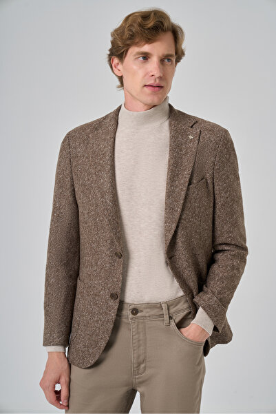 Morven Erkek KAHVE Örme Slim Fit Mono Yaka Ceket