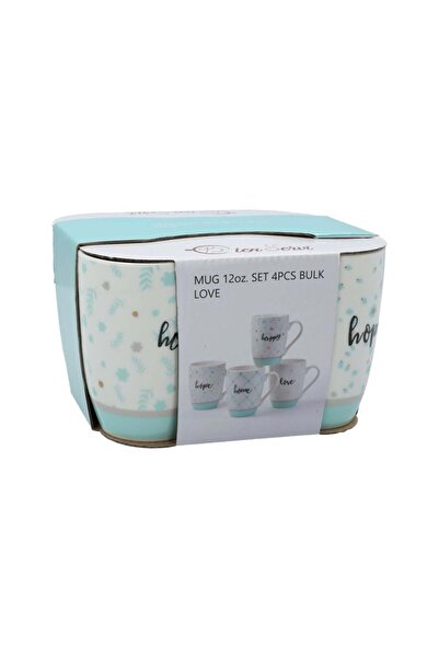 Bien Servi طقم فناجين قهوة مطبوع من 4 قطع - أبيض وأزرق