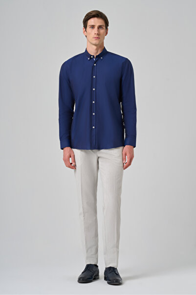 Morven Чоловіча синя сорочка Regular Fit з ґудзиками на комірі