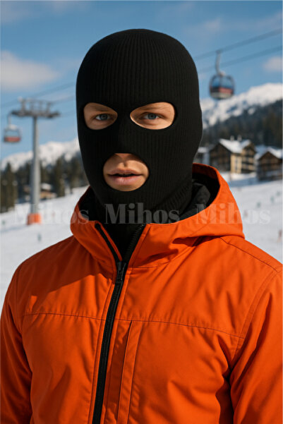 Mihos Unisex Black Balaklava Beanie 3 Hole Ski Balaclava Mask