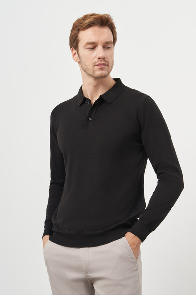 Morven Men's Black Basic Polo Neck Dynamic Fit Comfortable Cut Knitwear