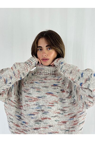 Retrobird سترة تريكو نسائية ذات رقبة عالية بألوان مختلطة