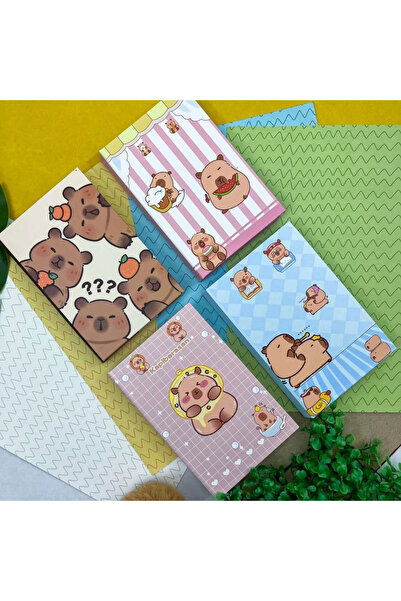 NaSaDAN Sevimli Kapibara Temalı Yapışkan Not Kağıdı ve Not Defteri – Not Alma, Ajanda, Ders ve Ofis İçin