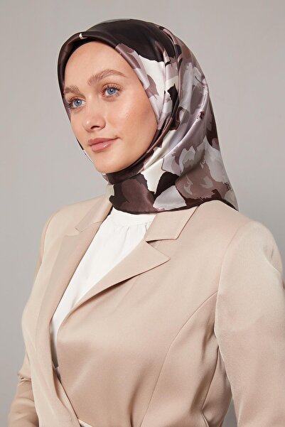 Levidor Mink Abstract Floral Pattern Sura Silk Scarf