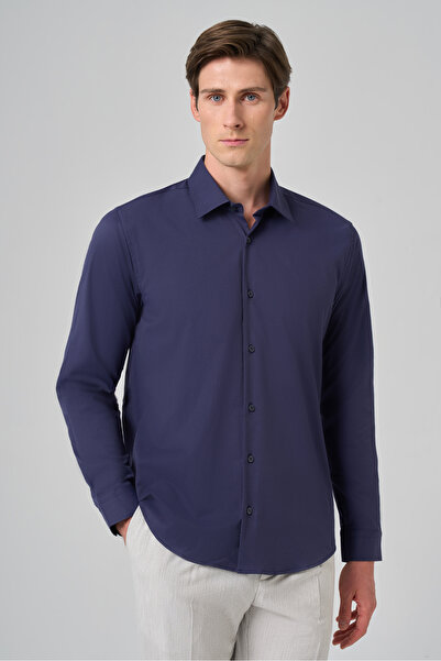 Morven Чоловіча синя сорочка Slim Fit з жорстким коміром