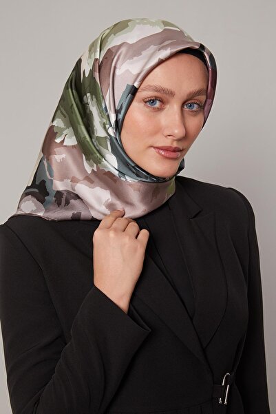 Levidor A.Brown Abstract Floral Pattern Sura Silk Scarf