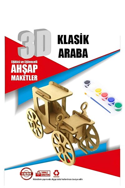 W-Design 3D Ahşap Maket Araba Boyanabilir Geçmeli Puzzle Maket 6Lı Akrilik Bo...